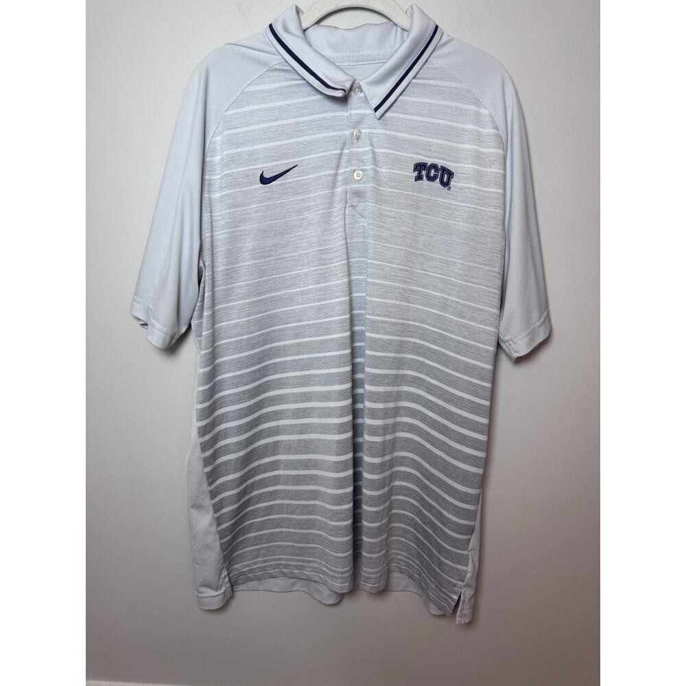 TCU Nike Horned Frogs Polo Golf Shirt Dri-Fit Football Gray NCAA Mens Size XL